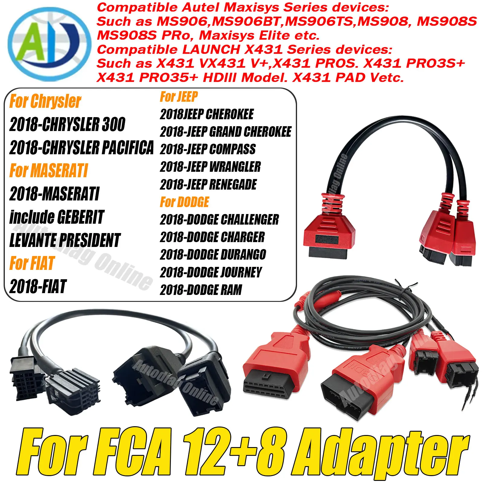 

Диагностический кабель OBD2 для автомобилей Chrysler/JEEP/Dodge, соединительный кабель для автоматического сканера OBDII для FCA 12 + 8-контактный адаптерный кабель OBD2