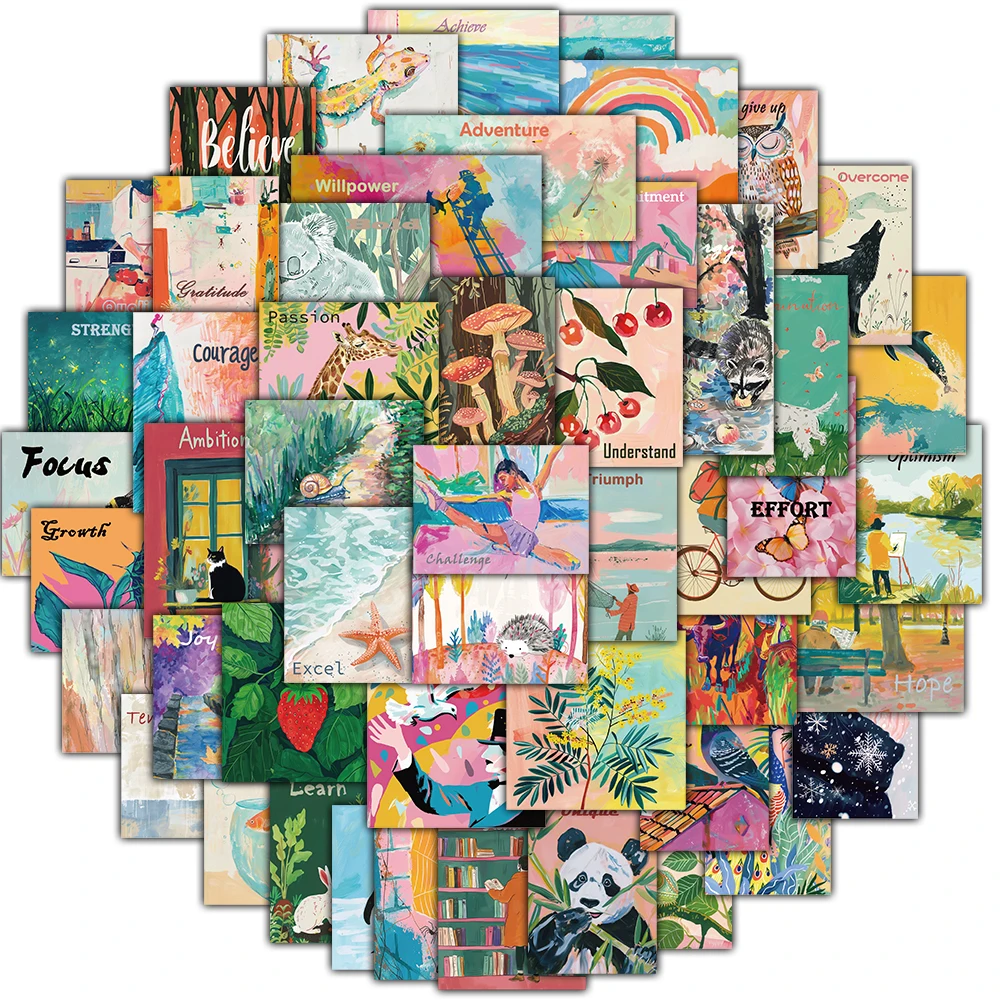 50 STKS Inspirerende Aquarel Art Posters Stickers Prachtige Notebook Esthetische Cafe Fiets Klassieke Woondecoratie Sticker ﻿
