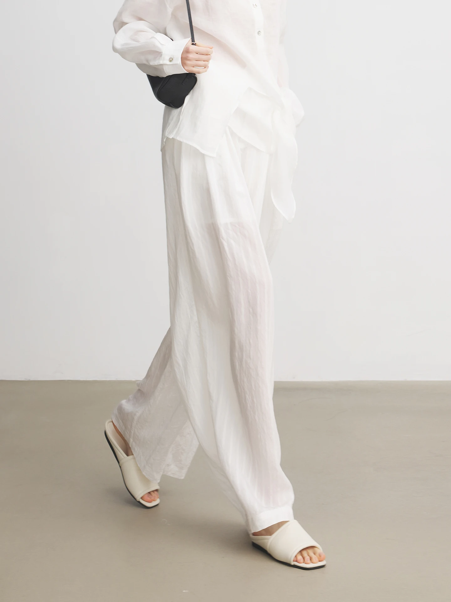 

Брюки Annata White Cool с широкими штанинами для женщин, летние, тонкие, прямые, повседневные, длинные, с высокой талией, на молнии, из нейлоновой смеси