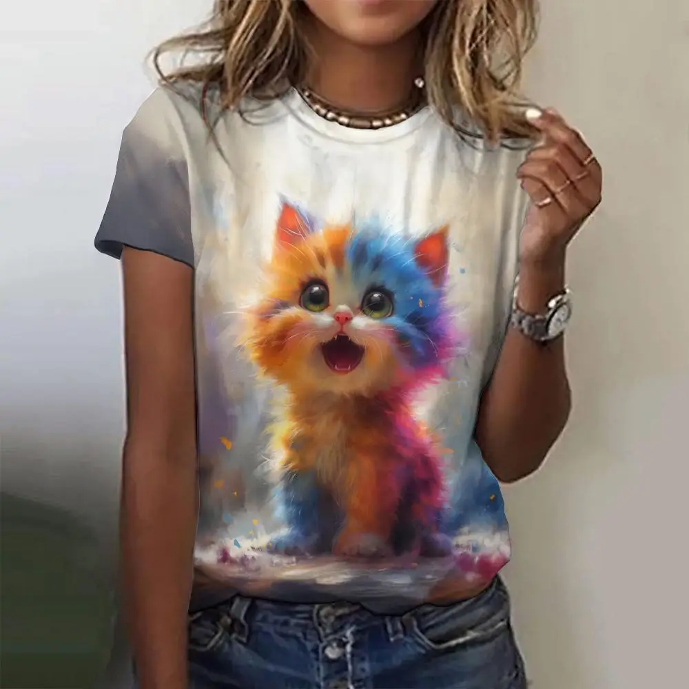 

Cartoon Animal Cat Girl 3d T-Shirt Fashion Top Tee O-Neck Women's T-Shirts Harajuku Casual Short Sleeve Female Clothing
