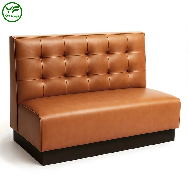 Custom Tufted Button Restaurant Furniture Booth Seating PU Leather Wooden Table and Chair Set for Bar Hotel