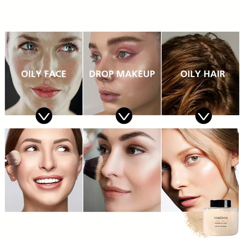 3pcs 페이스 메이크업 키트에는 15ml 풀 커버리지 리퀴드 파운데이션 하이 드레이팅 메이크업 프라이머 및 루스 파우더, 땀 방지 기능이 포함되어 있습니다.