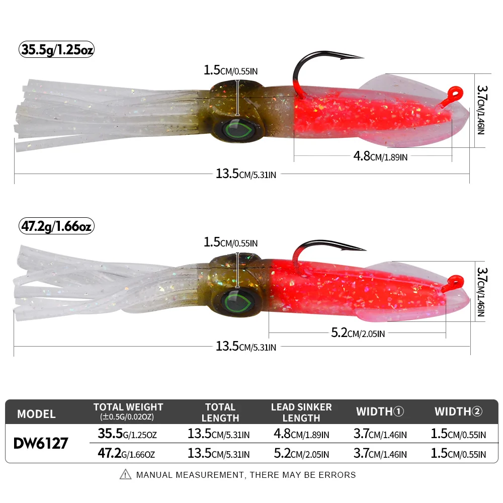 Proberos 1 Stück Leuchtender Tintenfisch-Softköder mit schwerem Blei-Jighaken, Salzwasser-Süßwasser-Swimbait zum Schleppangeln, für Lachs, Barsch, Forelle – Detail 2