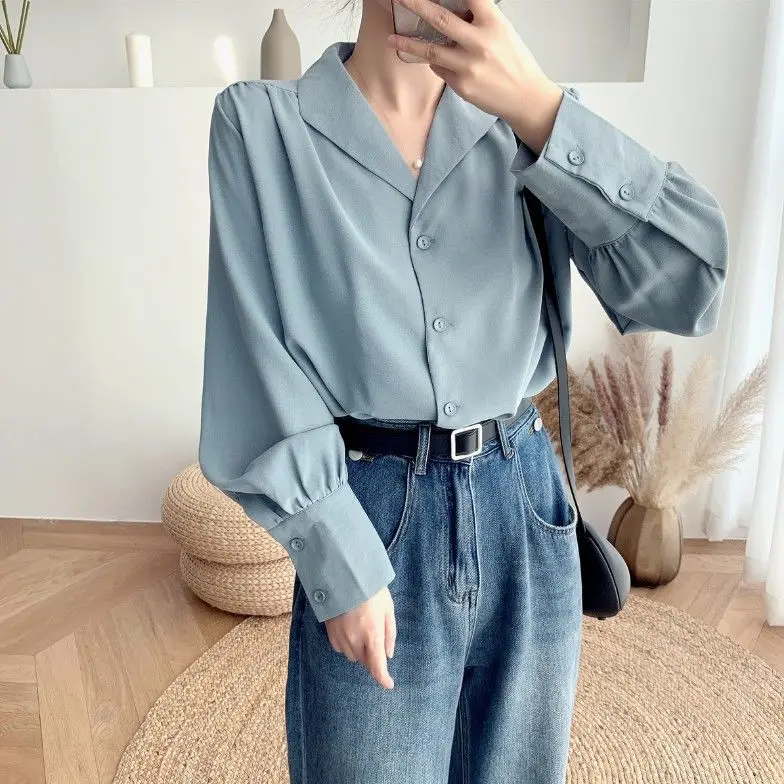 

Long Sleeve Shirts Womens Satin Pleated Relaxed Fit Casual Minimalist Feminine Youthful Comfortable Daily Work Travel Outfit