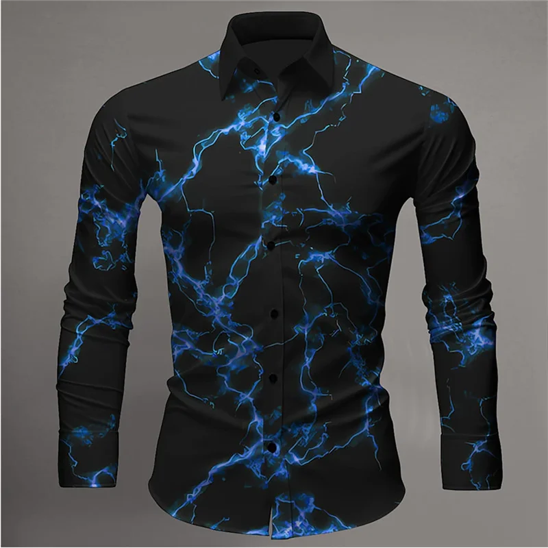 New Fashion Comfortable Long Sleeve Shirt Lightning Formal Men\'s Street Style Casual Original Fashion 3D Pattern Harajuku Shirt