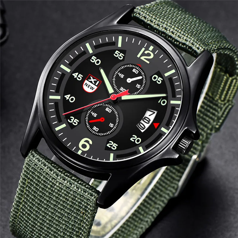 Students XINEW Brand Watches Men Fashion Casual Nylon Band Sports Military Date Quartz Wrist Watch Black Relogio Masculino 2024