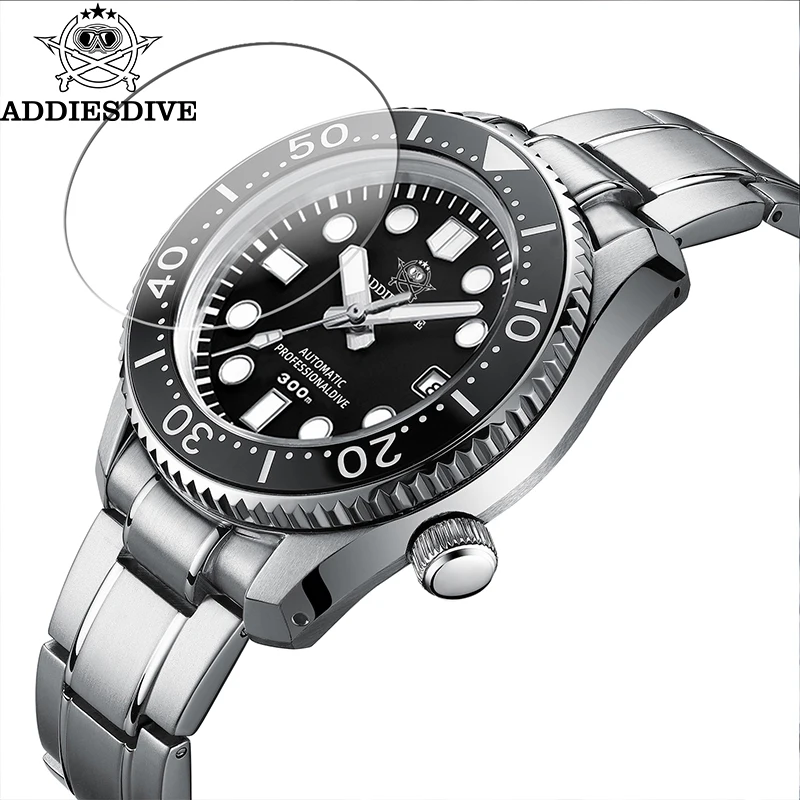 ADDIESDIVE Automatic Mechanical Watch Japan NH35A Sapphire Crystal Calendar BGW9 Blue Luminous 30Bar Waterproof Men‘s Watch