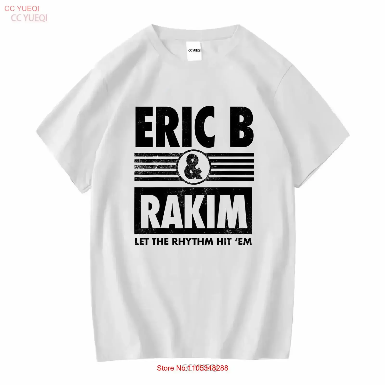 Eric B Rakim Let The Rythm Hit'Em T-shirt blanc vintage délavé polyvalent confortable respirant graphique élégant à la mode