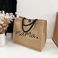 Vintage Tote Bag Letter Prints Women'S Shoulder Bag Large Capacity Cotton Linen Handbag Female Eco-Friendly Shopping Satchel