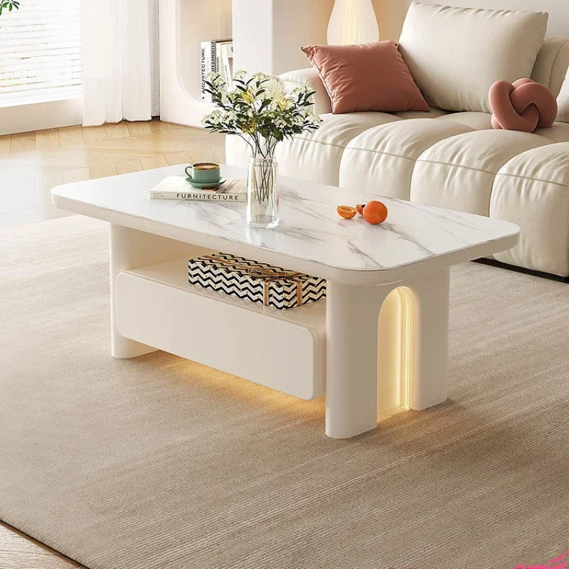 Multifunctional Stone Plate Coffee Table Household Coffee Table TV Cabinet Assemblage Zone Night Light Table Storage Cabinet