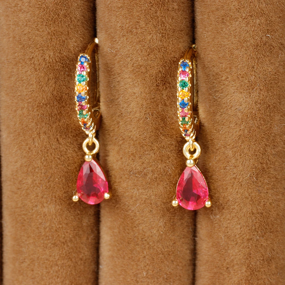 New Design Stainless Steel Small Hoop Earring for Women Colorful Zirconia Pendant Water Drop Piercing Earrings Fashion Jewelry