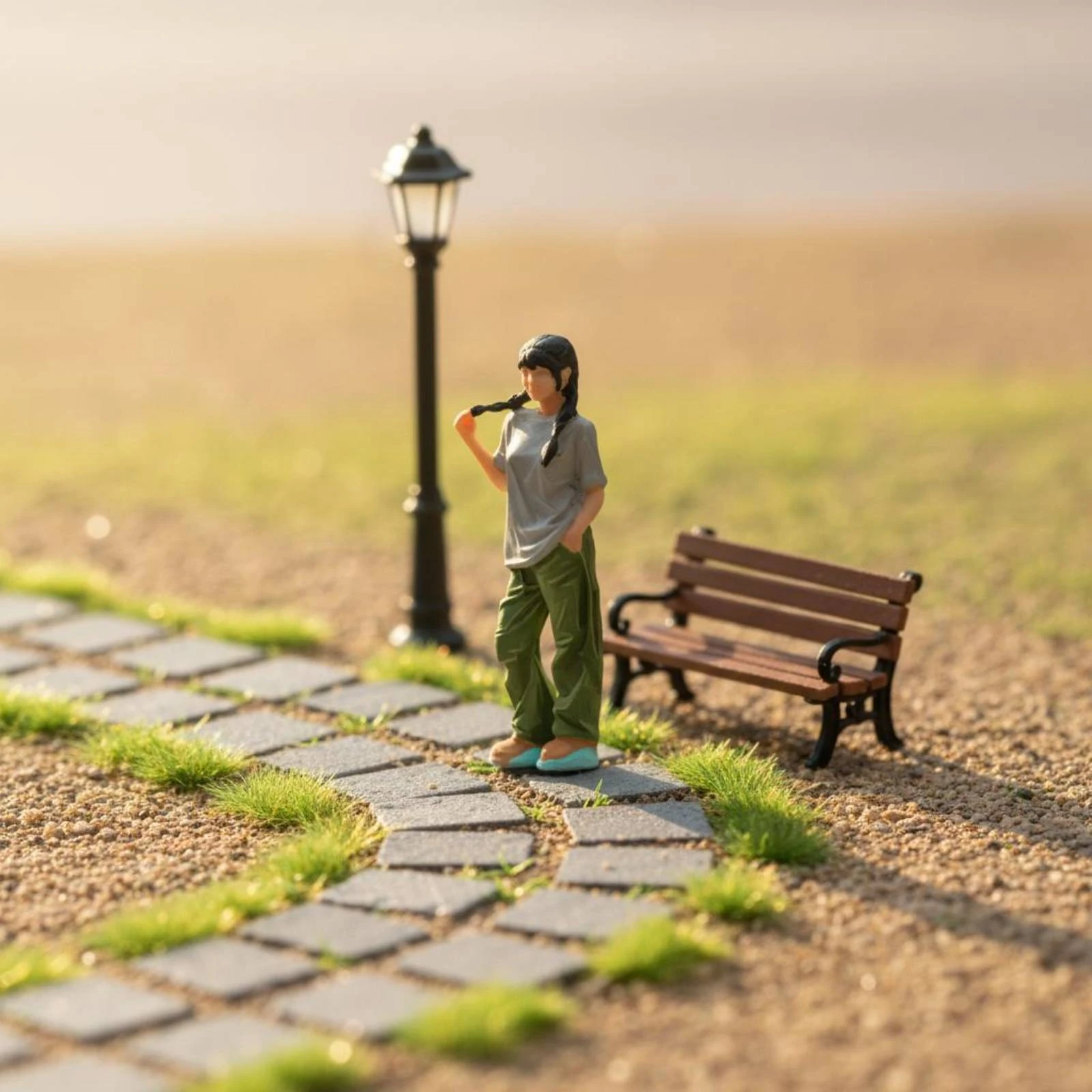 Painted Scene Display Figure 1:64 Scale Female Mini Figure Display Model Sculpted Texture Braided Hair for Photography