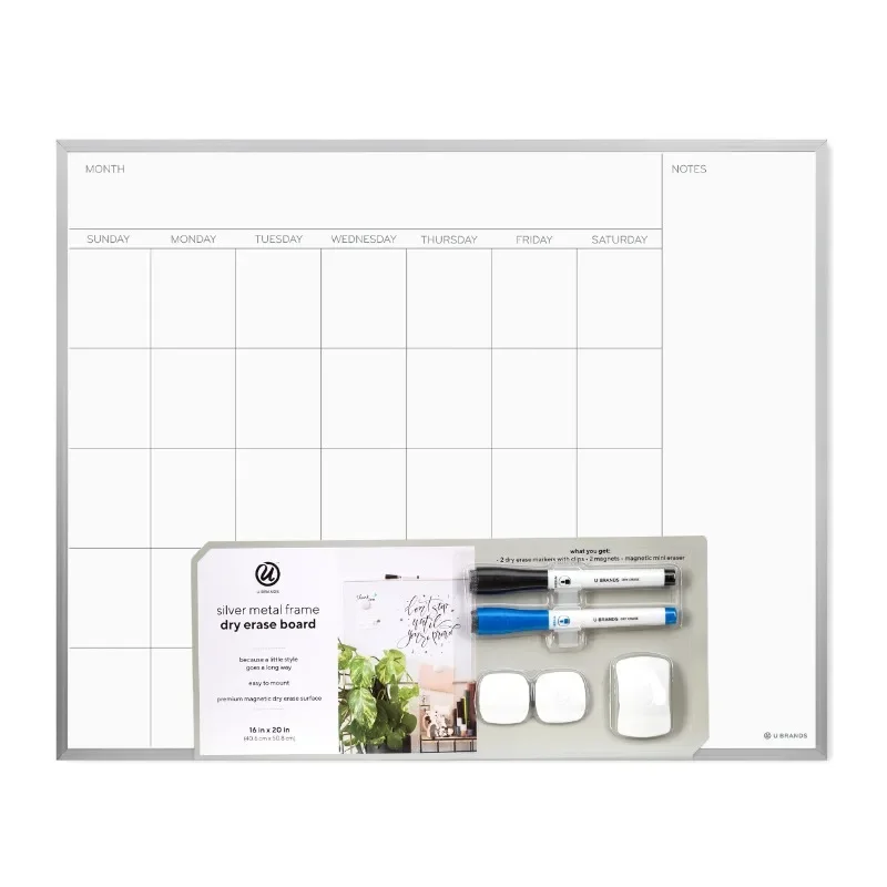 

Best.High quality 16x 20 in. Magnetic Monthly Calendar Dry Erase Board, Silver Aluminum Frame.Innovative