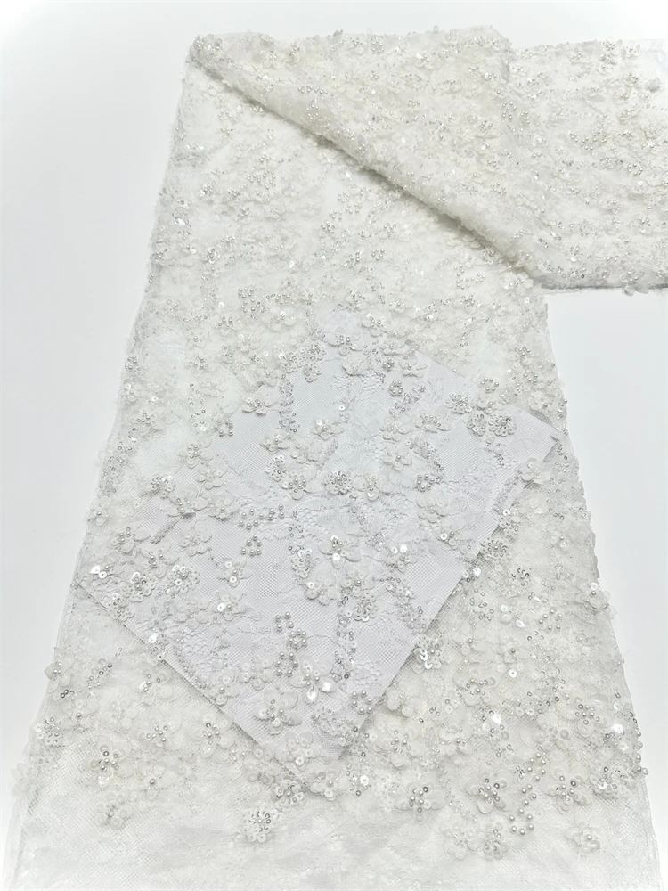 5 หลาหรูหราแอฟริกันSequinsเพิร์ลเจ้าบ่าวลูกไม้ผ้า 2025 คุณภาพสูงภาษาฝรั่งเศสคําไนจีเรียลูกปัดผ้าลูกไม้สําหรับงานแต่งงานชุด