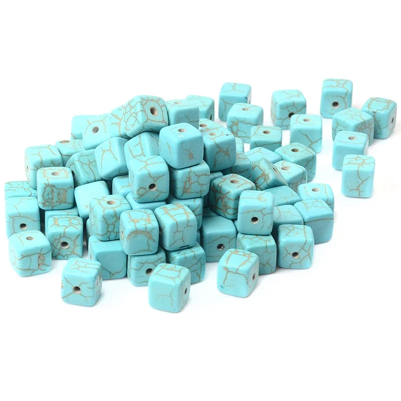 Square Blue White Natural Stone Beads Loose Spacer Blue White Turquoises Beads Nature Stone Beads For jewelry make