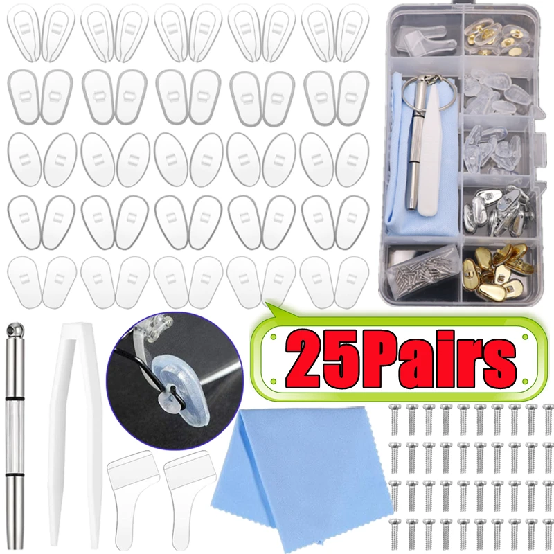 

25 Pairs Soft Silicone Nose Pads For Eyeglasses Sunglasses Screws Eyewear Repair Kit Eyeglass Nose Bracket Glasses Repair Tools