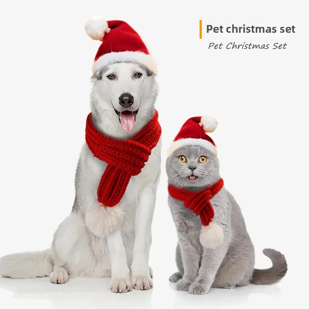 Haustier Weihnachtsmütze Schal Set Hersteller kreative Weihnachtstransformation lustige Katze Hundekleidung