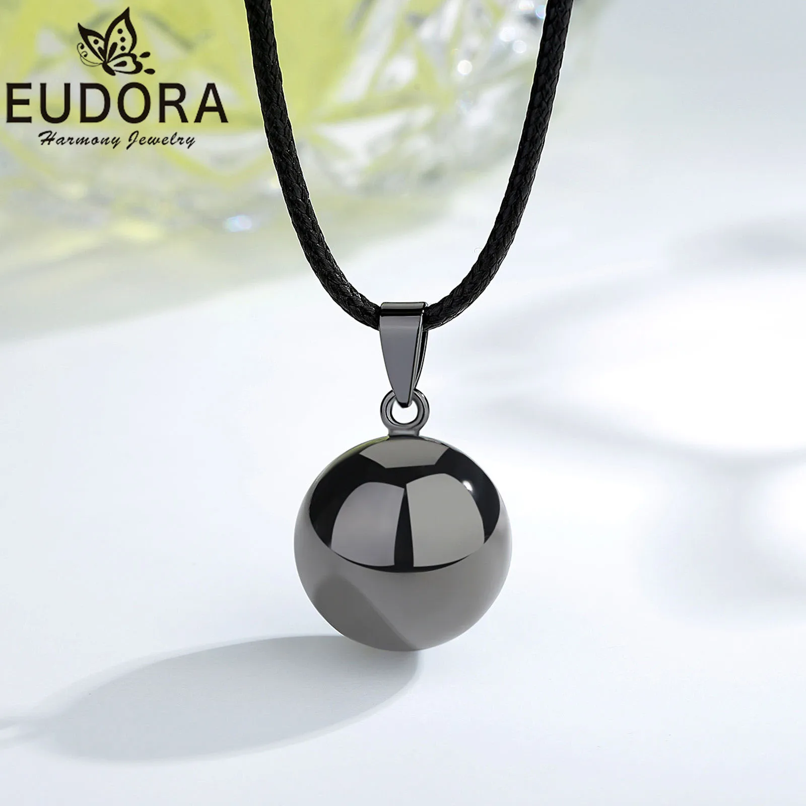 Eudora-Bola de armonía de 20mm, colgante de METAL con pistola negra, Bola de embarazo, llamador de Ángel, collar de bola de carillón de deseos para bebé, regalo de joyería para mujer