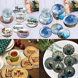 8 pieces of marble, letters, peacock design tea table art wooden high temperature non-slip coaster round, suitable for adults, o