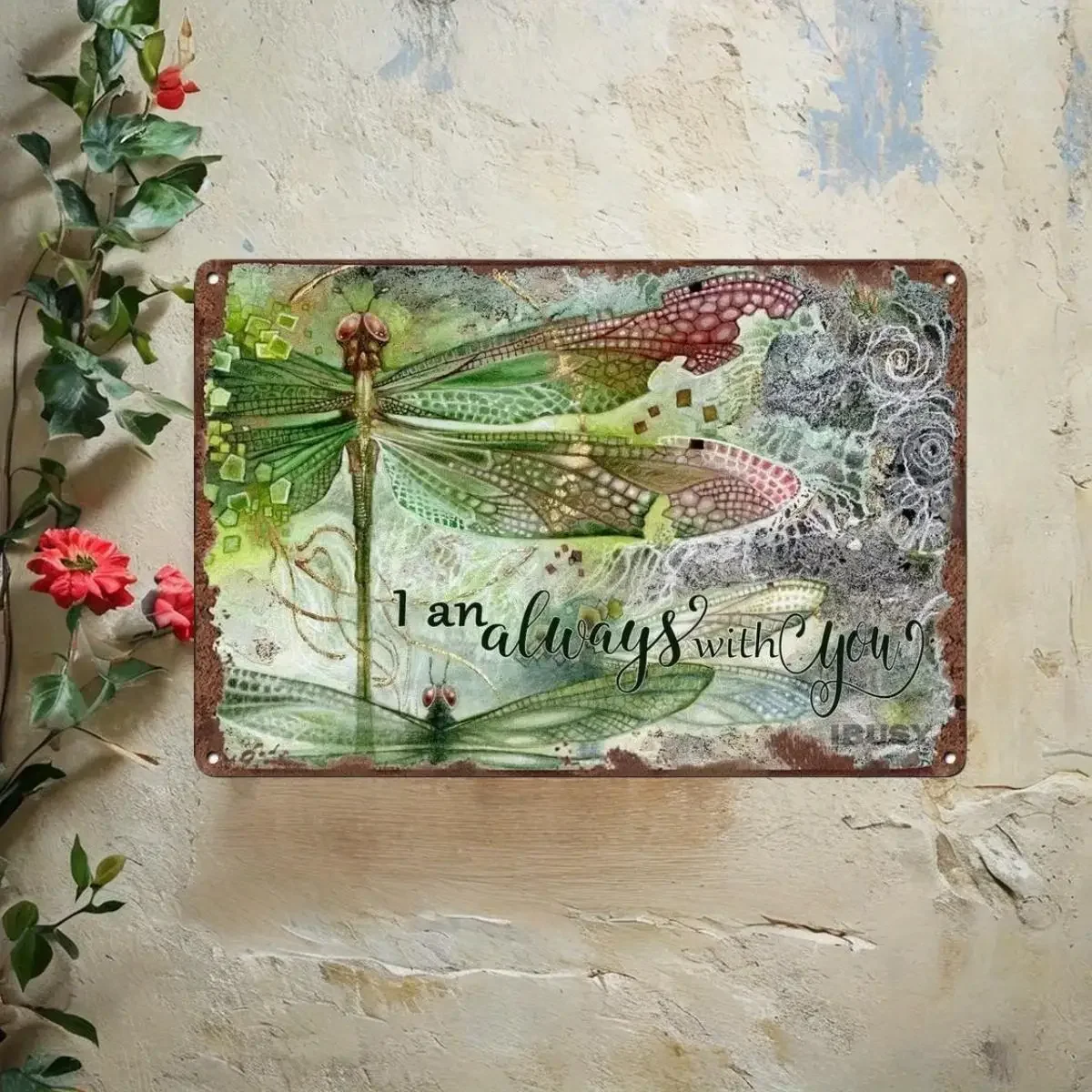 Vintage Dragonfly Metai Tin Sign Wall Art Those We Love Don't Go Away They Fly Beside Us Every Day Signs Dragonfly Wall Decor