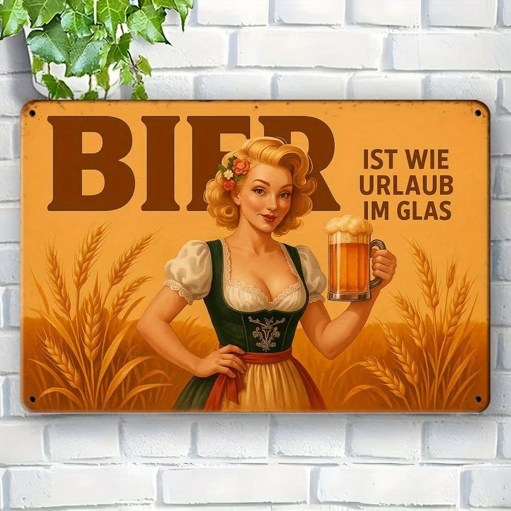 Deutsches Bier-Posterschild – „Bier ist wie Urlaub im Glas“, 30 x 20 cm, Aluminium-Dekor für Bars und Heimbrauerei