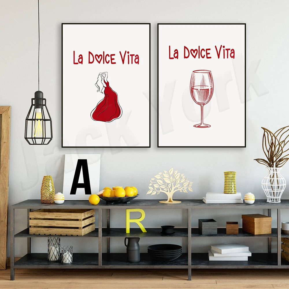 La Dolce Vita Poster, Italian Quote Print, Vintage Wall Art Canvas Poster, Girls, Room Decoration, Ideal Gift