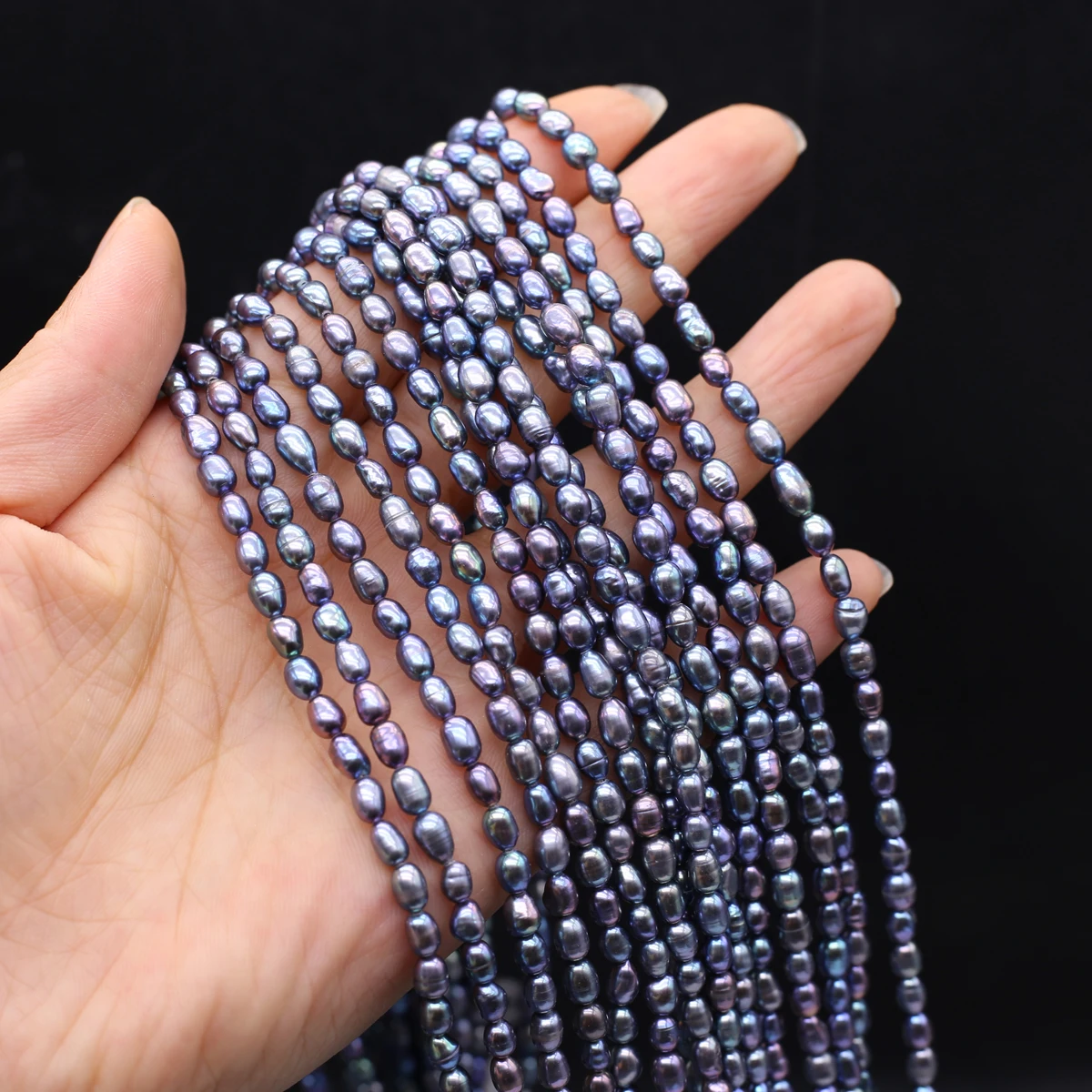 

3-4mm AAA High Quality Black Pearl Rice Shaped Natural Freshwater Pearl Spacer Beads for Jewelry Making DIY Necklace Accessories