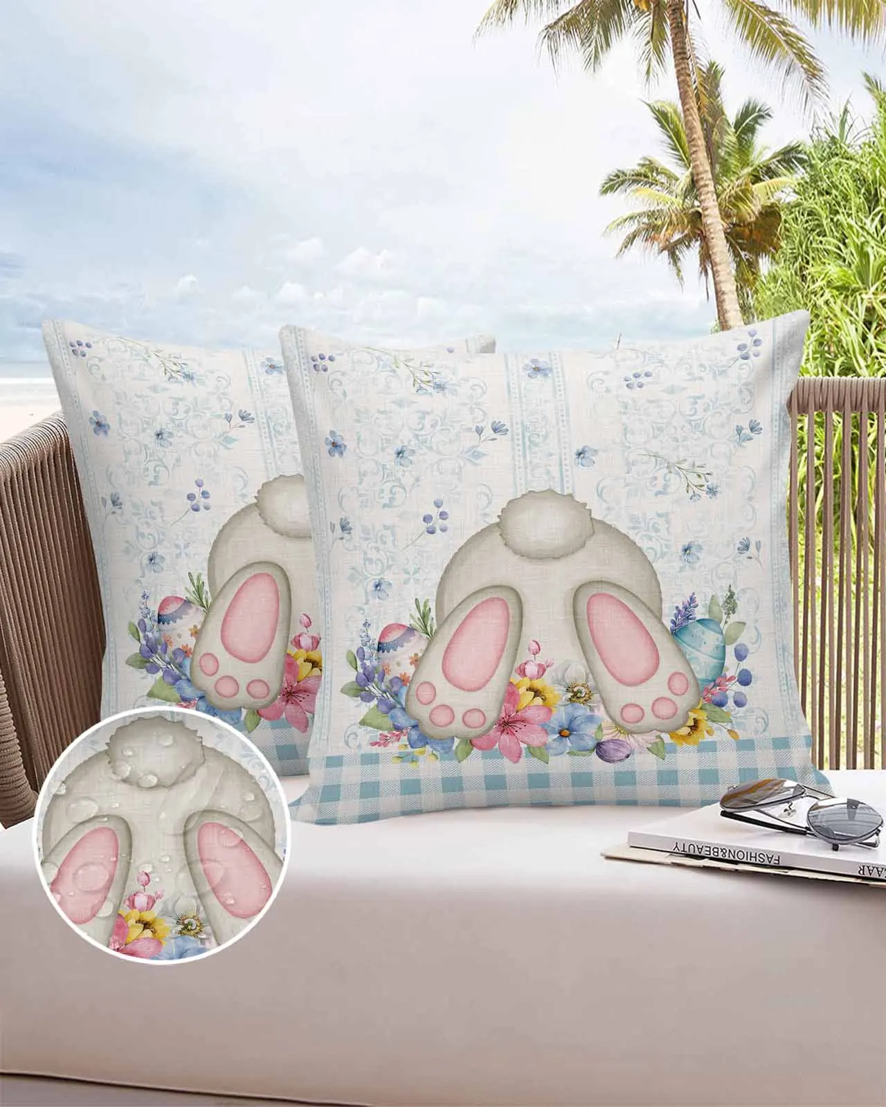 

2/4PCS Easter Flower Egg Rabbit Waterproof Cushion Cover For Home Decoration 40/45/50/60/66cm Pillowcase