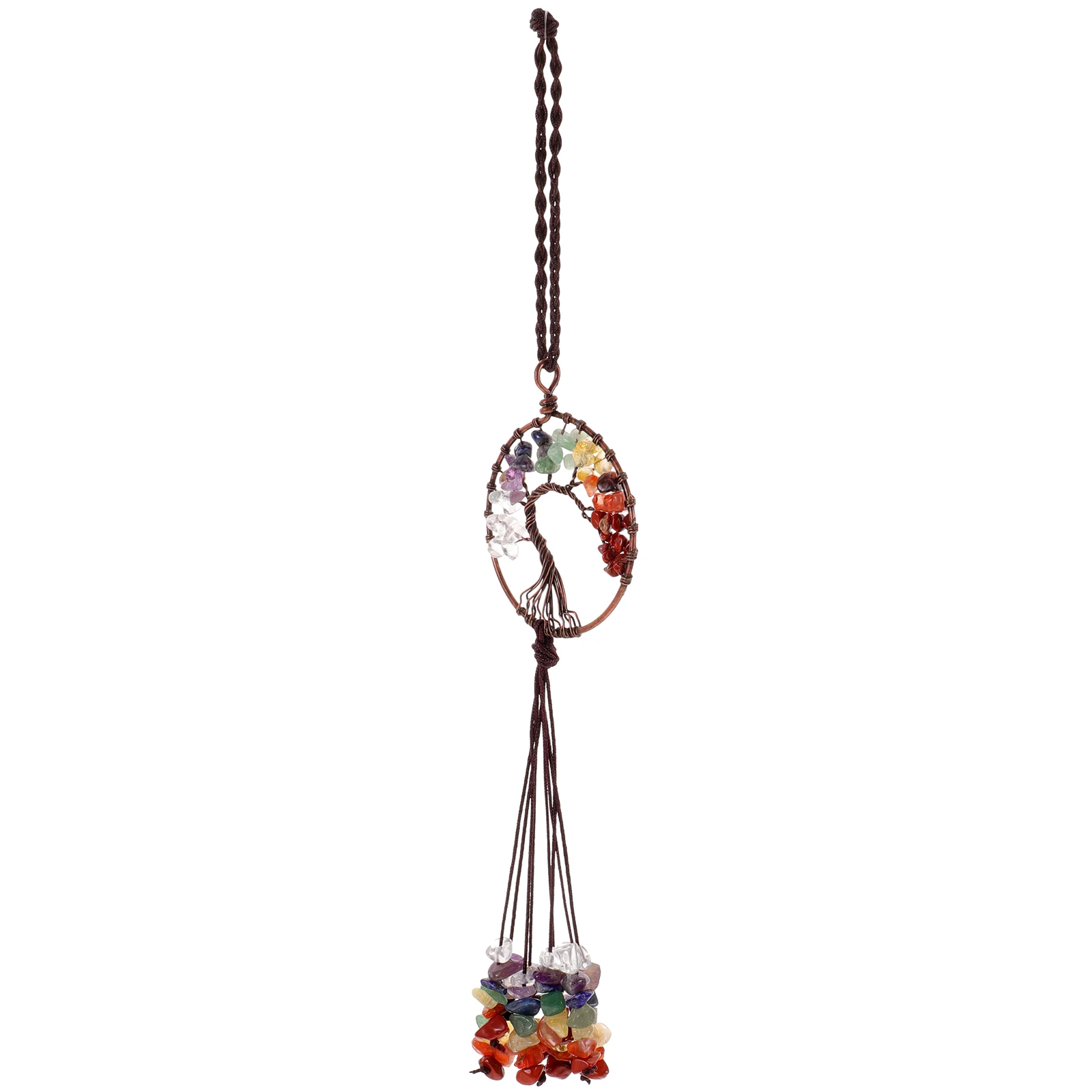 Tree of Life Car Decor 5CM Diameter Stone Cotton Metal Pendant Long Chain Rearview Mirror Hanging Ornament for Interior