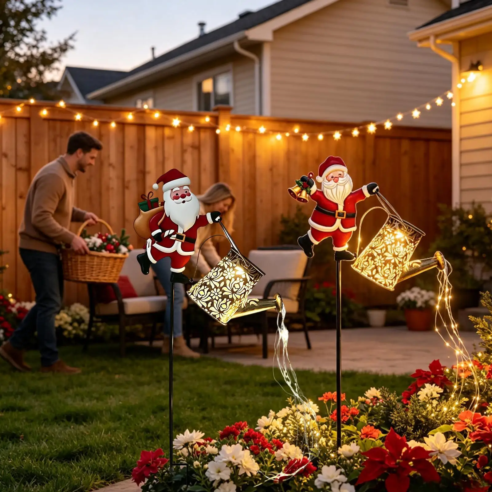 Watering Can Solar Light Santa Design Decor With Stake Solar Lights Outdoor For Garden Yard Lawn Patio Pathway Landscape