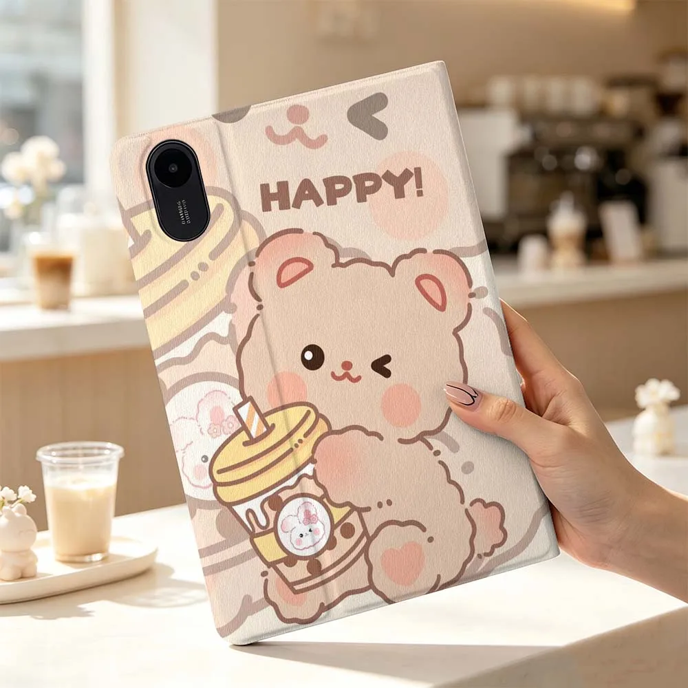 Cartoon Bear Milk Tea For Xiaomi Poco Redmi Pad 8 2 4 5 6 6S 7 7S SE Pro Max 14 11 8.7 11.2 12.5 Inch Tablet Case Fashion