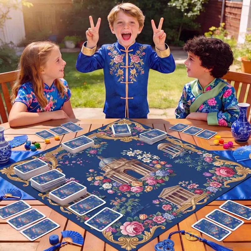 VIKAMA Baroque European Building Floral Mahjong Mat Non Slip Silent Rubber Foldable Waterproof Game Pad For American Mah Jongg