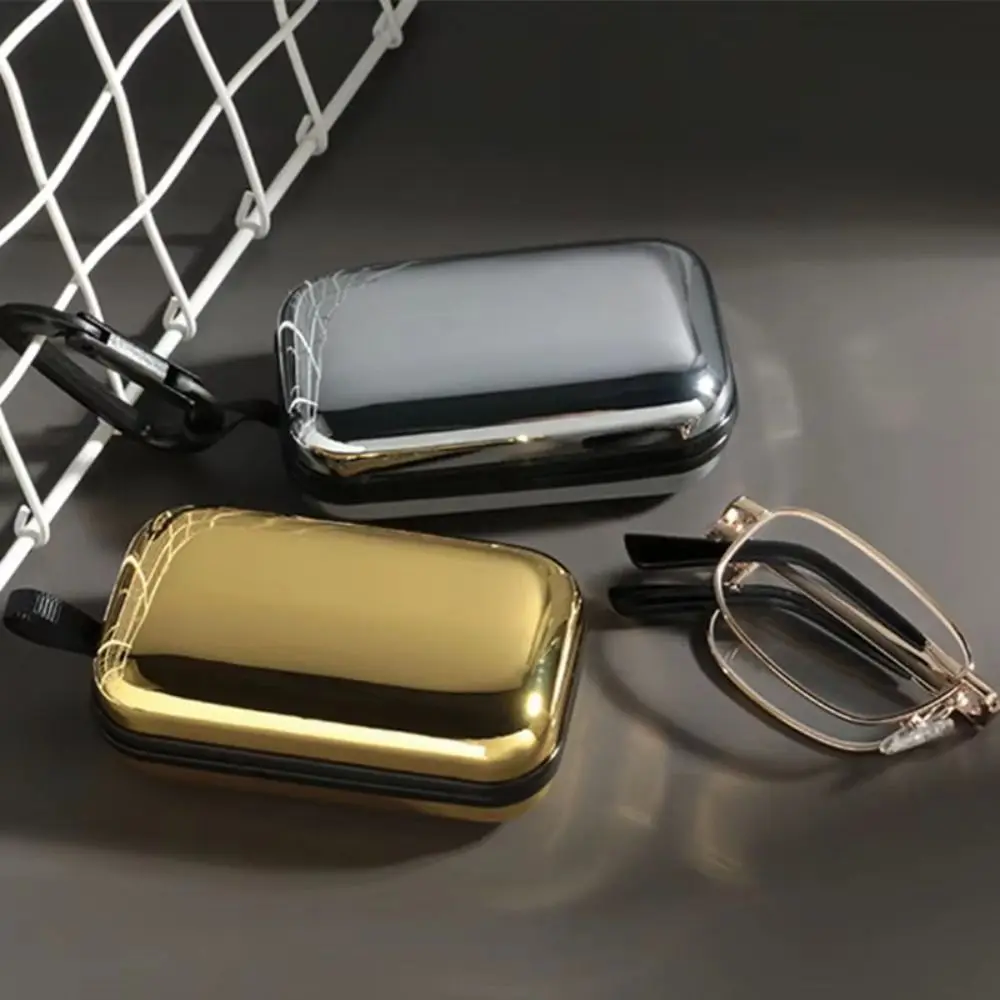 Portable Eyeglass Case Stainless Steel Compact Sunglasses Organizer Velvet Inner with Hook Presbyopic Storage Case Outdoor
