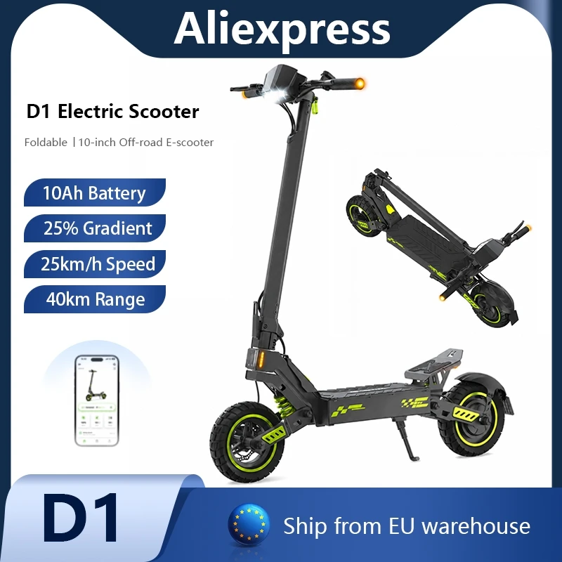 10 inch elektrische scooter 48V10Ah met zwenkarmvering, 40 km bereik, dubbele schijfrem, opvouwbare off-road scooter, app-besturing
