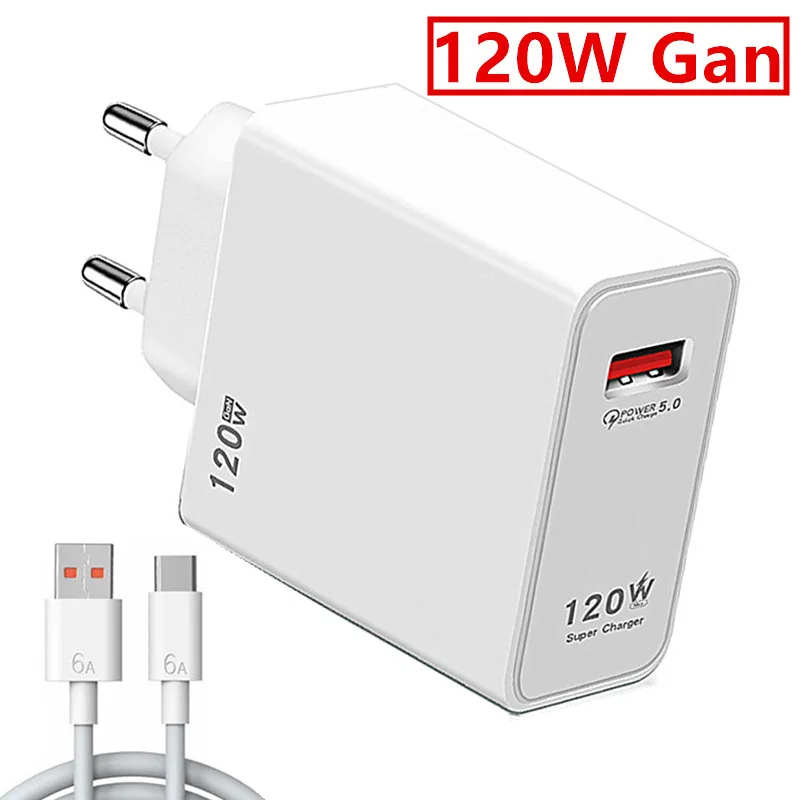 120W Gan USB Charger Quick Charge QC 5.0 For iPhone 14 13 12 xiaomi 12t pro 11t Samsung Type-C USB Cable Portable Phone Charging