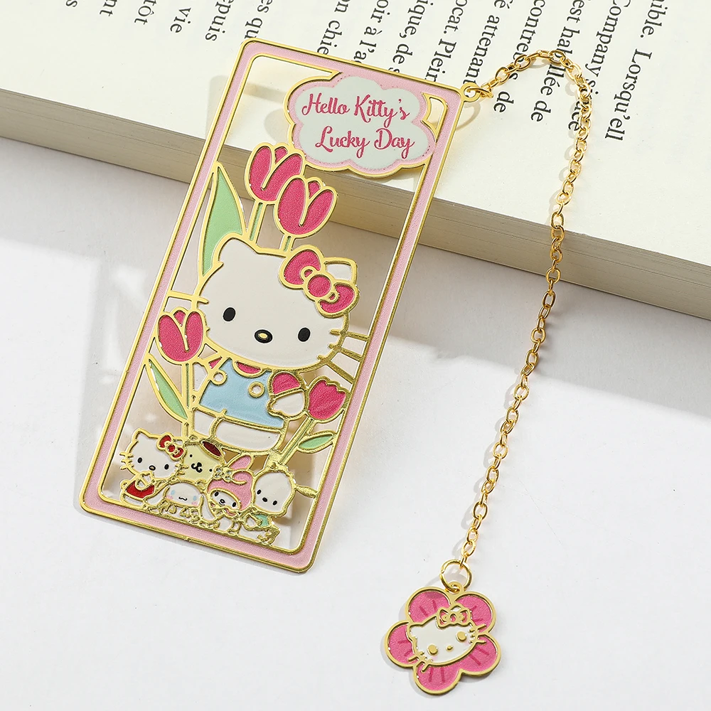 HelloKitty Metal Bookmark Hollow Cartoon Metal Kawaii Page Marker Cute Flower Pendant Bookmark for Girls Women Stationery