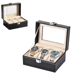 Luxury 2 3 Grid Watch Box Black Jewelry Storage Box Watch Display Box PU Leather Watch Storage Box