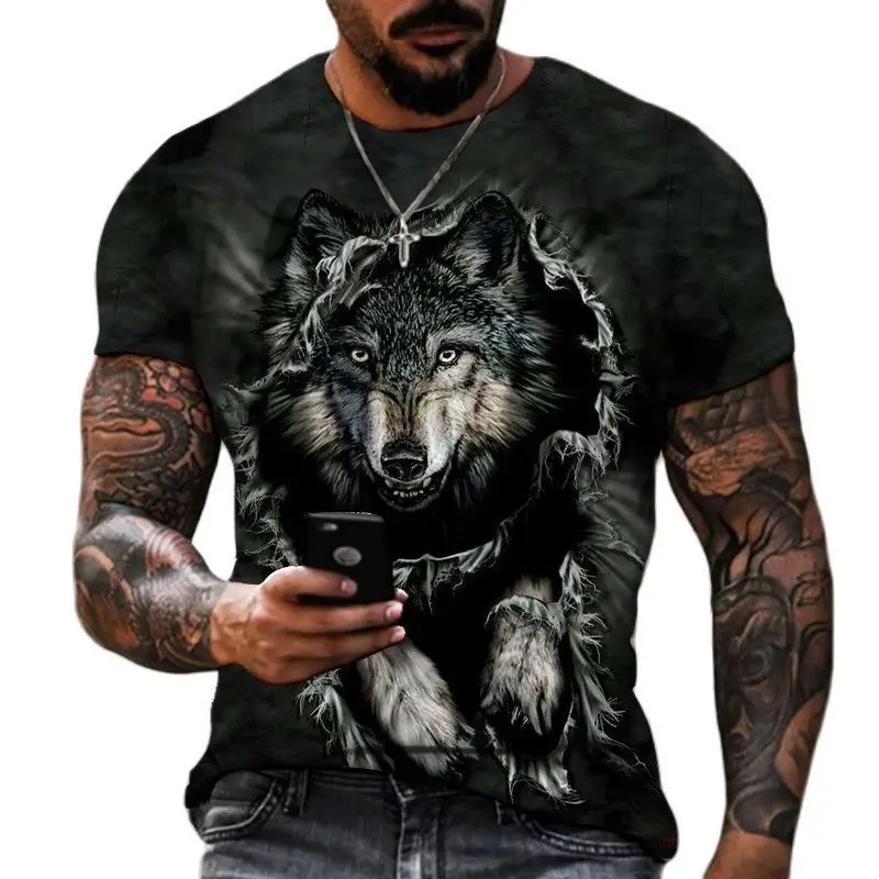 3D Print Wolf Men T Shirt Vintage TOP Men Short Sleeve Tops Girls Summer Women T-Shirt Oversized Y2K Men Clothing Tshirt Top