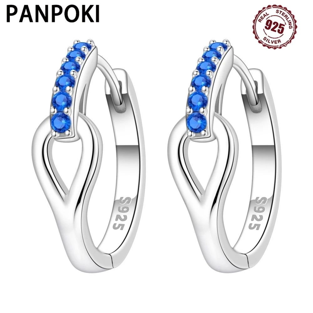 PANPOKI 925 Sterling Silver Minimalist Basic Blue Earrings Silver Hoop Earrings For Women Jewelry Original Party Trendy Gifts