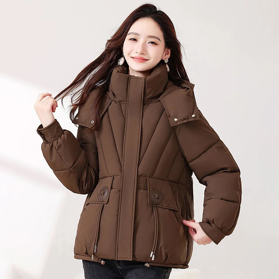 

Women's Short down Cotton-Padded Jacket Hooded Korean Style Winter Overcoat Thick Warm Parka Loose Fit Fashion 2026