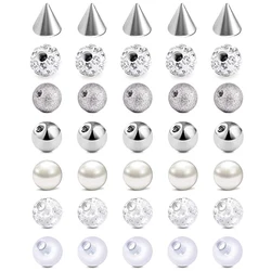 WKOUD 35pcs 3mm Replacement Balls Clear Pearl Stainless Steel For Body Jewelry Piercing Barbell Parts woman and man