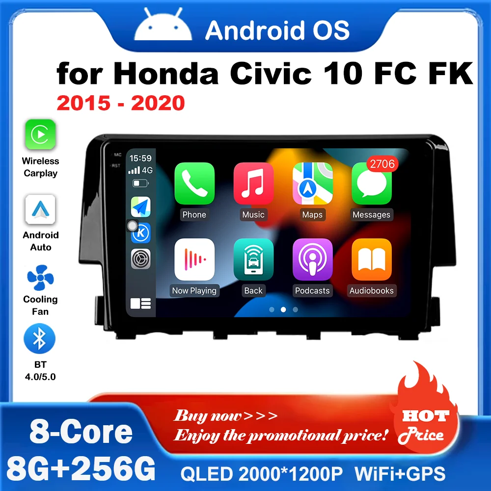 

Bluetooth Car Radio Multimedia Player Carplay GPS Navigation for Honda Civic 10 FC FK 2015 - 2020 Android OS WiFi IPS Screen 4G