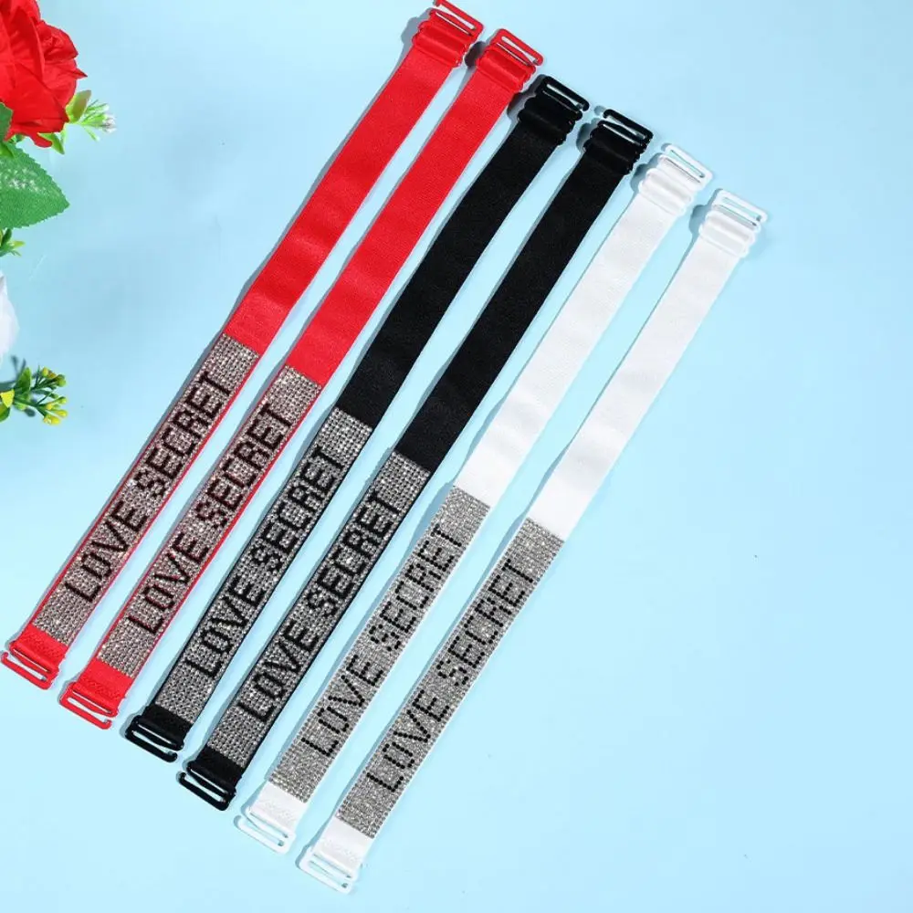 Strap Letra Strass Bra, Double-Ombro Sutiã Acessórios, Roupa Interior Anti-Slip Buckle Belt
