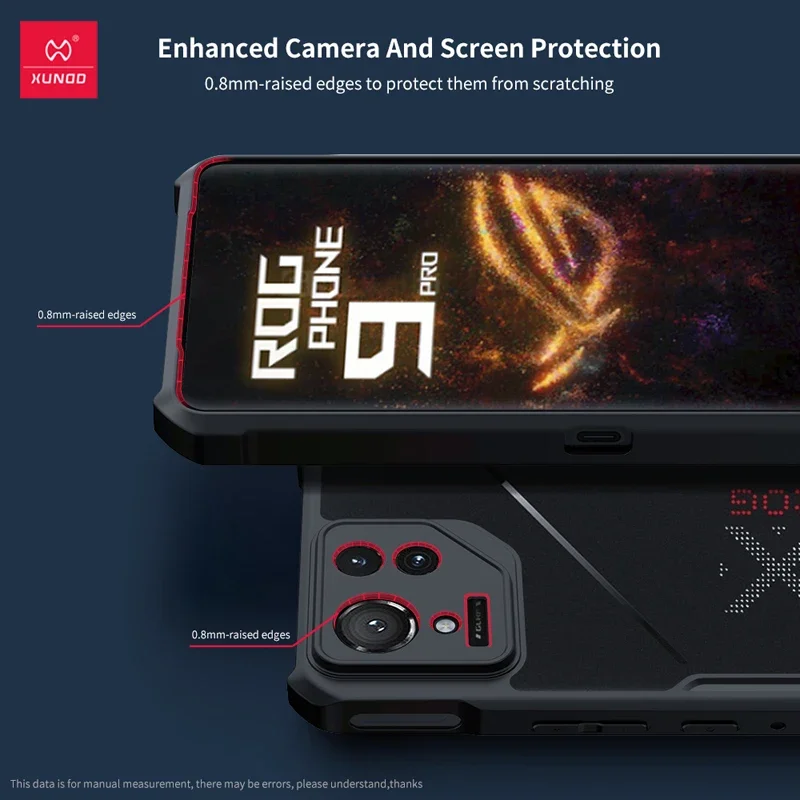 Xundd لهاتف ASUS ROG Phone 9 Pro حافظة شفافة مضادة للصدمات من البولي كربونات + غطاء خلفي بإطار من البولي يوريثان لهاتف Rog Phone 9 الشكول