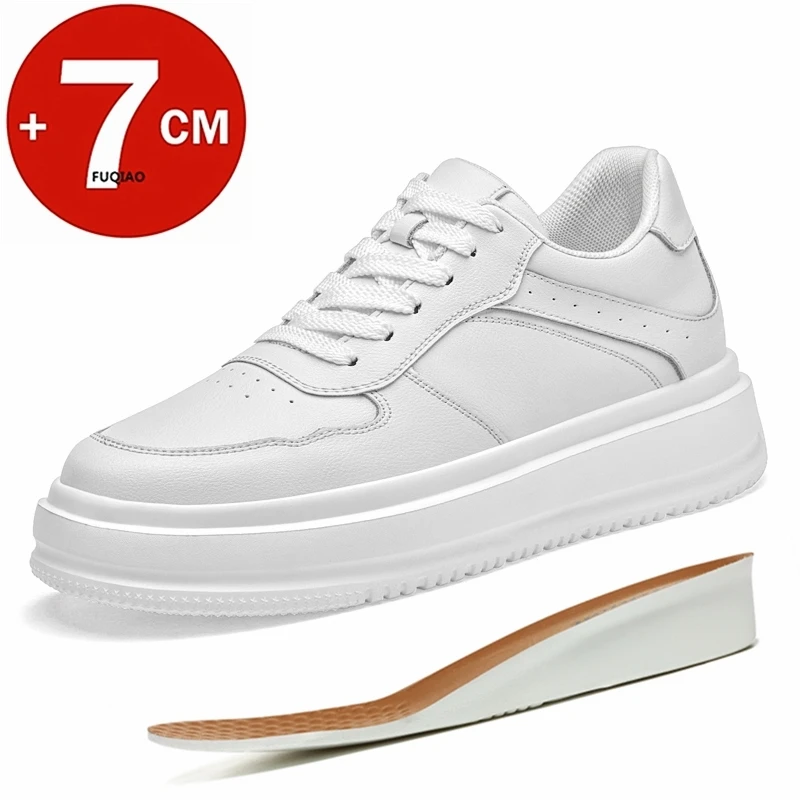 

Taller Elevator Sneakers with 7cm Hidden Lift Genuine Leather Unisex Sports Breathable Comfortable Casual Height Increase Shoes