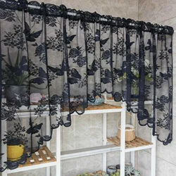 1PC Black Lace Butterfy Curtain for Kitchen Sheer Voile Drape Cabinet Door Bay Window Hotel Pocket Blinds #E