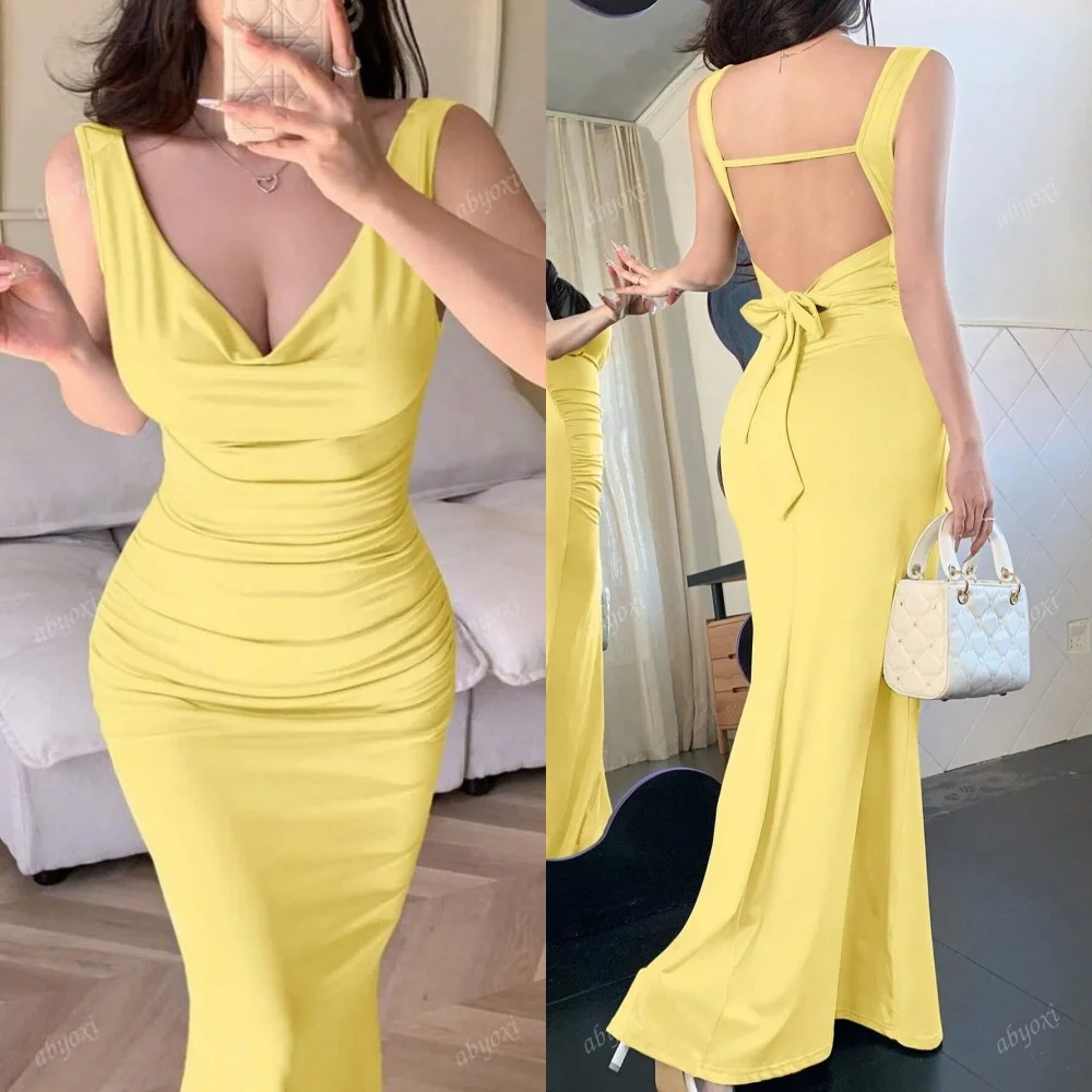 

Customized Fashion High Quality Jersey Bow Pleat Mermaid Off-the-shoulder Long Dresses Bespoke Occasion Dresses Classic Simple
