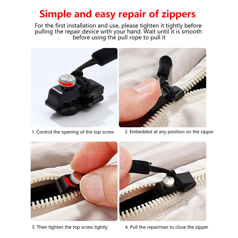 6Pcs Universal Instant Zipper Repair Replacement Kit Durable Fix Zipper Sliding Teeth Rescue Screw Zipper Head