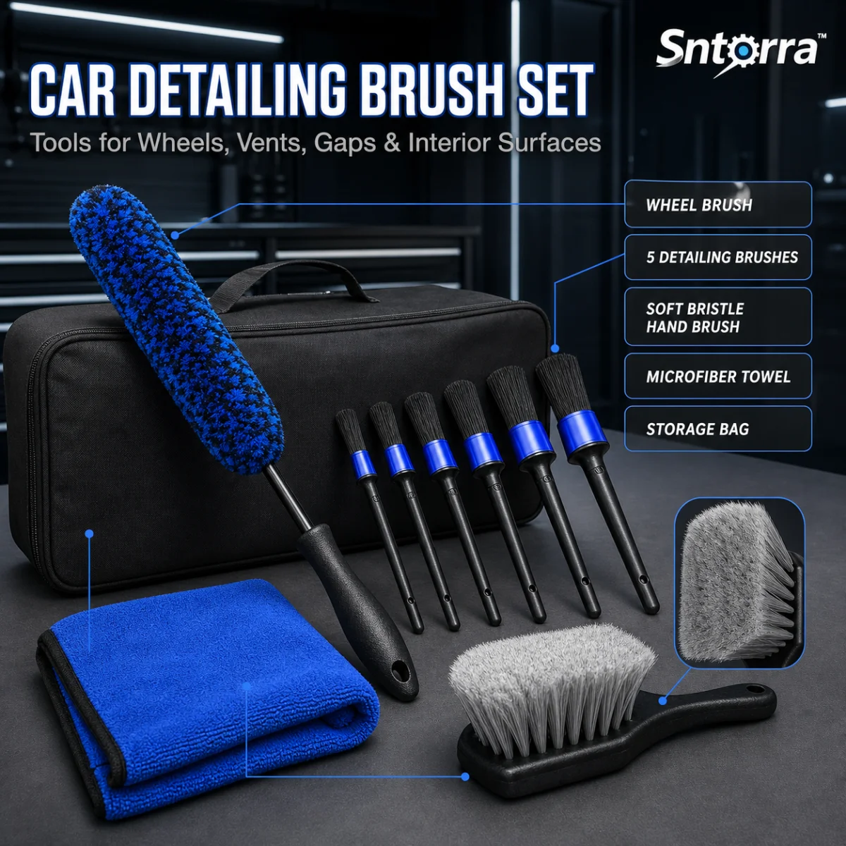 Car Wash Tool Kit Detailing Brush Set - Wheel Tire Air Vent Cleaner Auto Interior Crevice Cleaning Brushes for Vehicle Maintenan