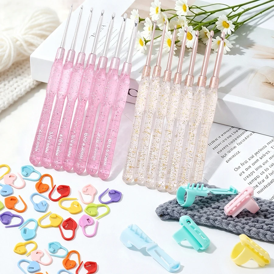 7-Piece Crochet Hook Set Includes 30 Stitch Markers + 3 Yarn Dividers DIY Yarn Crochet Tools